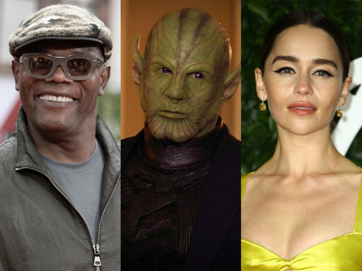 From left: Samuel L. Jackson at the LA premiere of "Dolemite Is My Name" in September 2019, Ben Mendelsohn as Talos in “Captain Marvel,” and Emilia Clarke at the British Fashion Awards in December 2019.