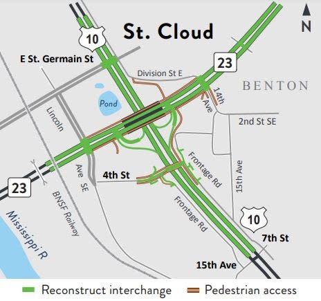 A MNDOT sketch of the newly designed Highway 10 and Highway 23 interchange, which will be under construction beginning in 2023.