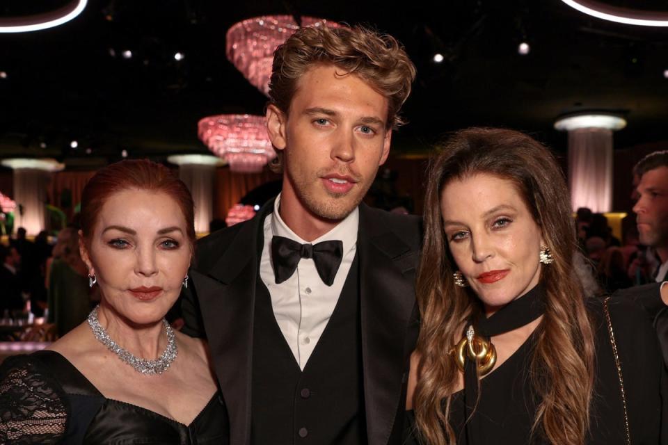 From left: Priscilla Presley, Austin Butler, and Lisa-Marie Presley (Shutterstock for HFPA)