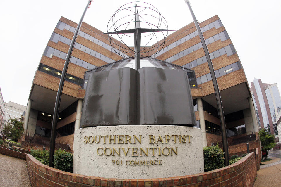 FILE - This Wednesday, Dec. 7, 2011 file photo shows the headquarters of the Southern Baptist Convention in Nashville, Tenn. Divisions over race, politics, gender and LGBTQ issues are roiling America’s largest Protestant denomination, the Southern Baptist Convention, ahead of a meeting of its executive committee in late February 2021. (AP Photo/Mark Humphrey)