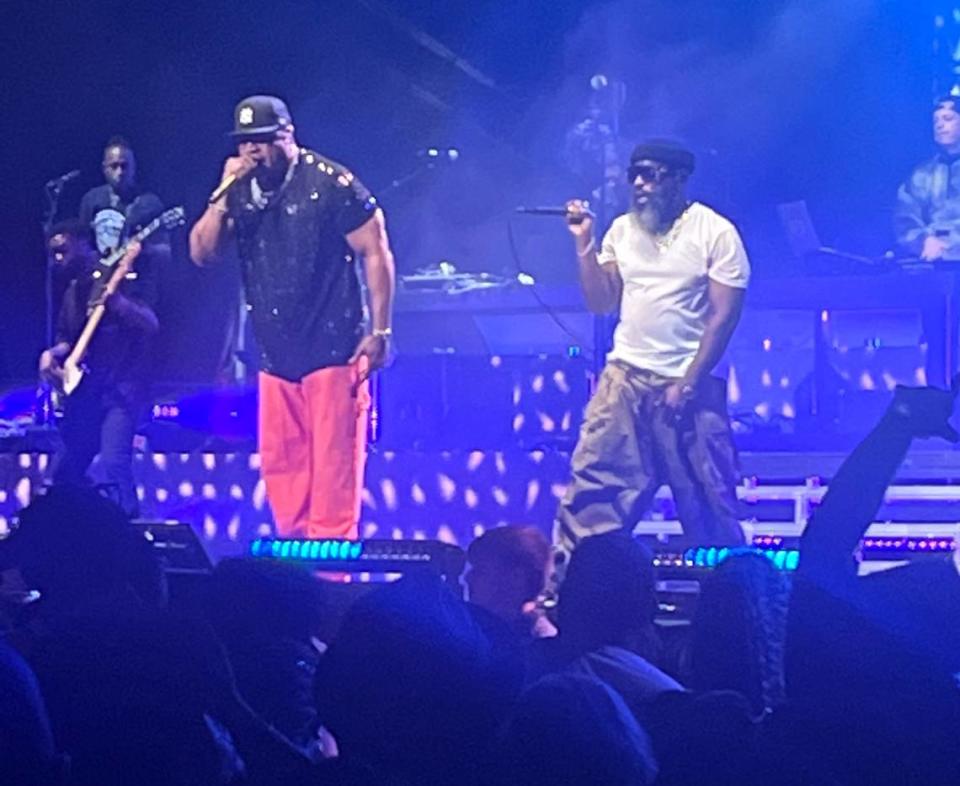 LL Cool J, at left, performs with Black Thought, right, during a concert Saturday, Sept. 10, 2023 at the Spectrum Center in uptown Charlotte. Courtney Devores