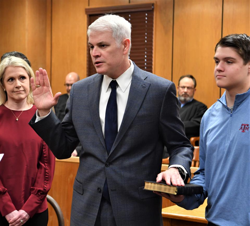 John Gillespie swears in as District Attorney during the Oath of Office Ceremony at the Wichita County Courthouse on Sunday, January 1, 2023.