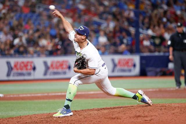 Tampa Bay Rays starter Taj Bradley pitches during a baseball game