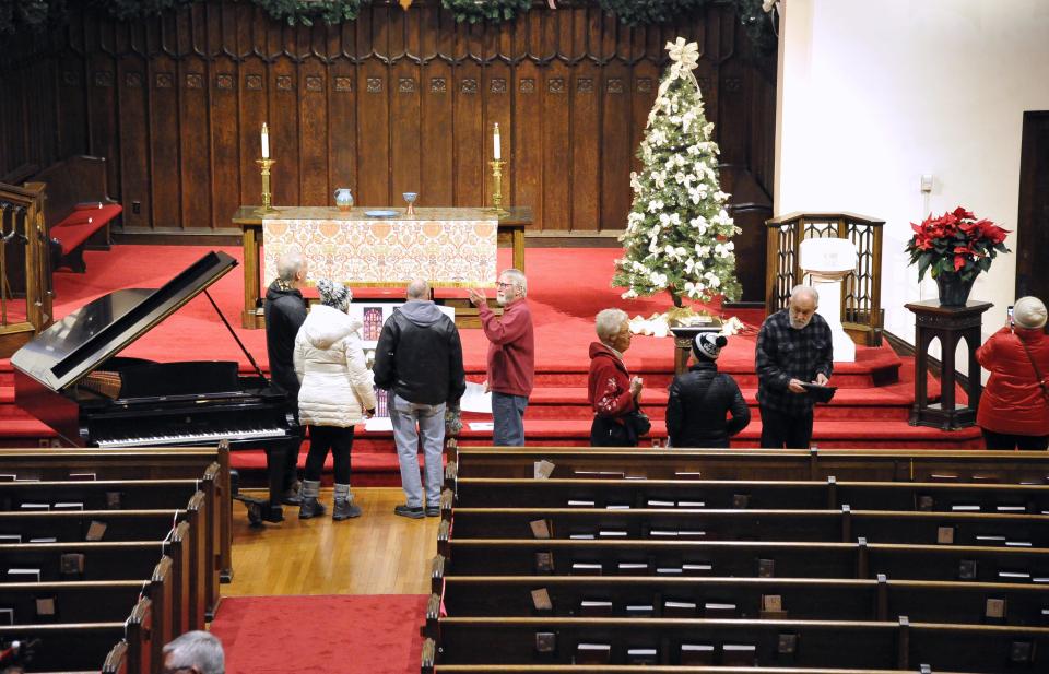 The sanctuary in First Presbyterian Church was decorated for those on the tour Friday.