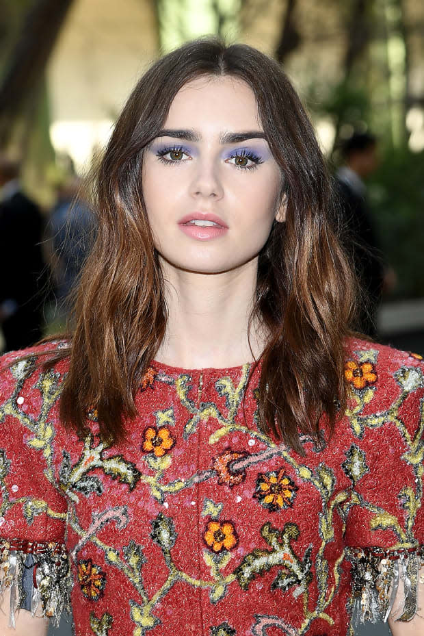 Great Outfits in Fashion History: Lily Collins Pairs Her Embellished Chanel  With Denim - Fashionista