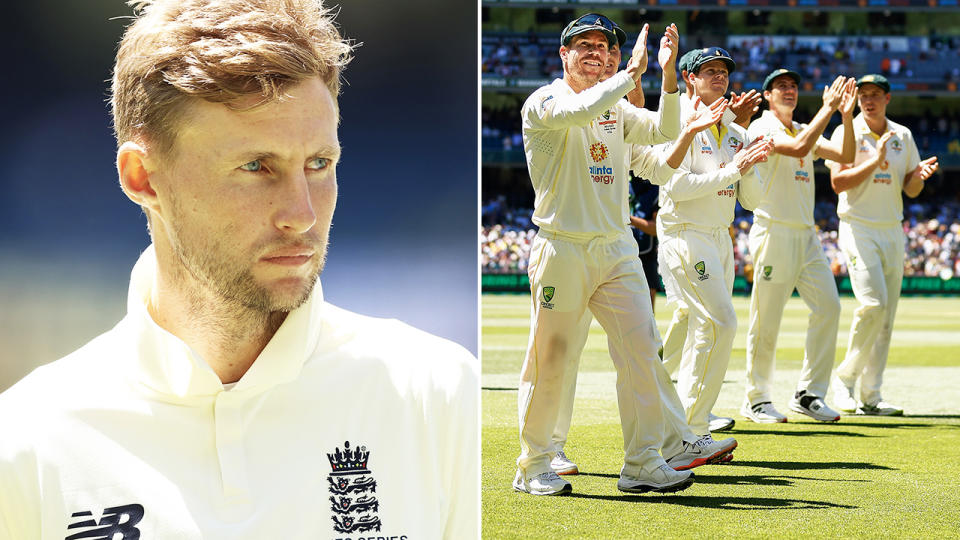 Joe Root, pictured here after Australia secured the Ashes urn in the third Test.