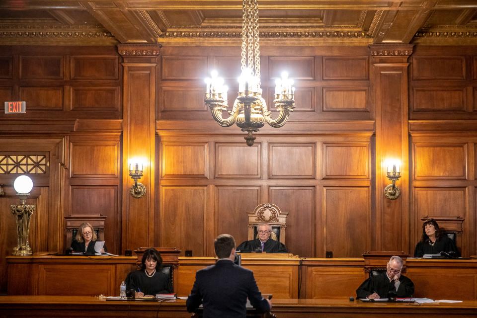 The Kentucky Supreme Court, shown at a hearing last year over the governor's emergency authority.