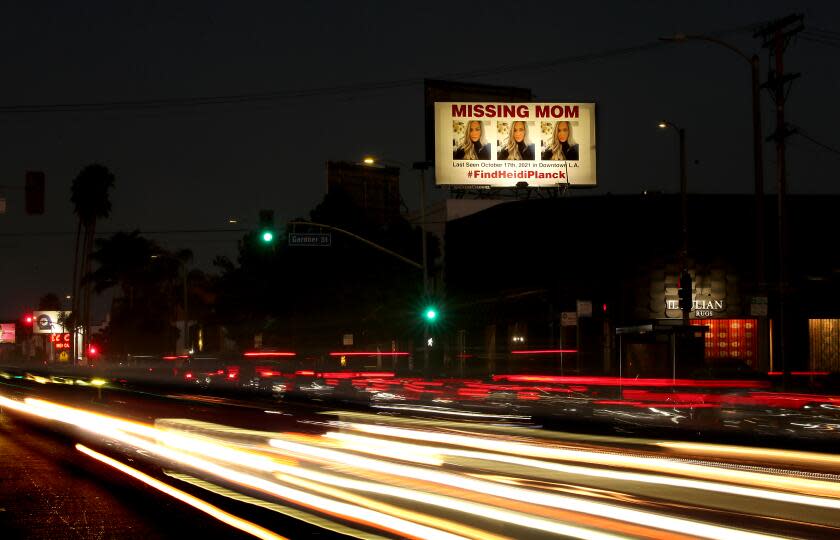 Los Angeles, CA - Friends and family have put up billboards, asking for help on the disappearance of Heidi Planck and hoping someone knows what happened to her. One of the billboards is located on Beverly Boulevard and N, Gardner Street in L.A. (Luis Sinco / Los Angeles Times)