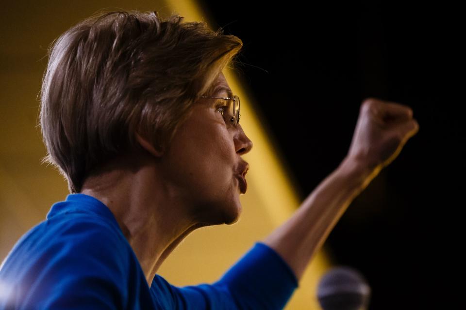 Sen. Elizabeth Warren speaks during an event on her first trip through Iowa as a possible 2020 presidential candidate on Friday, Jan. 4, 2019, in Council Bluffs.