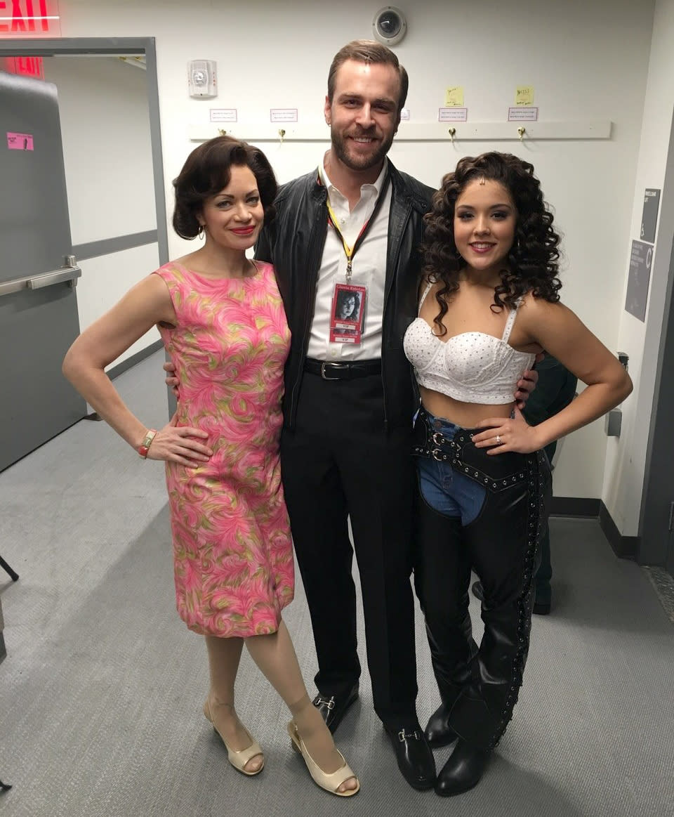 From left, Yasmin Alers, Eric Ulloa and Lindey Genoa backstage at “On yYour Feet!” (Courtesy of Eric Ulloa)