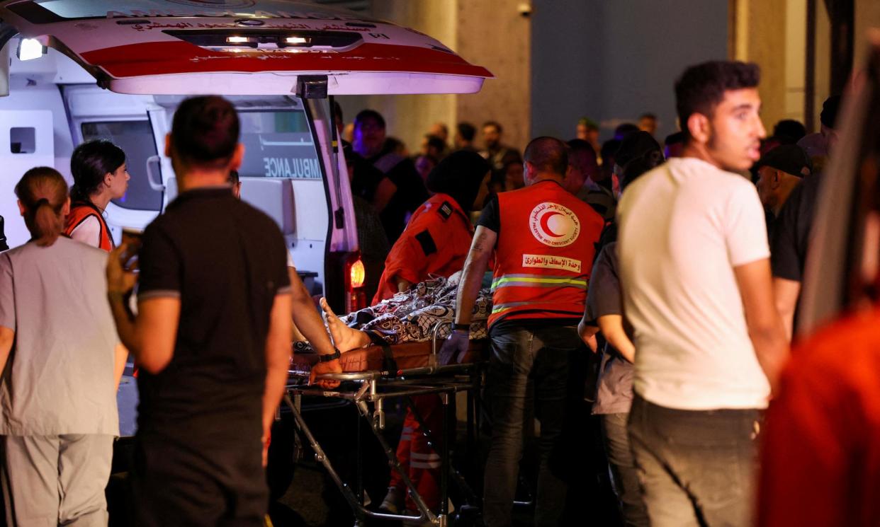 <span>Medical staff tend to the wounded in Beirut after pagers used by Hezbollah to communicate exploded across Lebanon on Tuesday.</span><span>Photograph: Mohamed Azakir/Reuters</span>