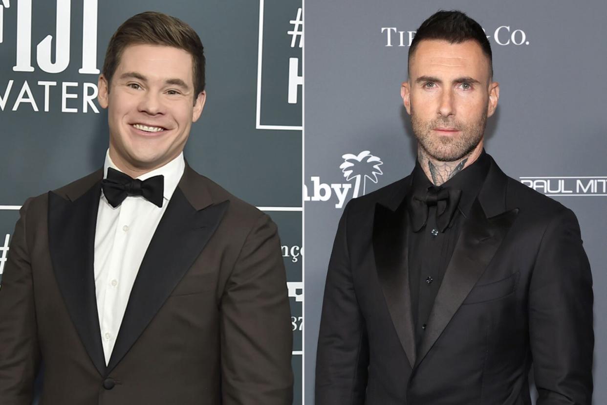 SANTA MONICA, CA - JANUARY 12: Adam DeVine during the arrivals for the 25th Annual Critics' Choice Awards at Barker Hangar on January 12, 2020 in Santa Monica, CA. (Photo by David Crotty/Patrick McMullan via Getty Images);WEST HOLLYWOOD, CALIFORNIA - NOVEMBER 13: Adam Levine attends the Baby2Baby 10-Year Gala presented by Paul Mitchell on November 13, 2021 in West Hollywood, California. (Photo by Amy Sussman/Getty Images for Baby2Baby)