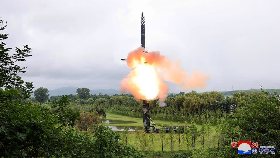 A Hwasong-18 intercontinental ballistic missile is launched from an undisclosed location in North Korea in this image released by North Korea's Korean Central News Agency on July 13, 2023. - KCNA/Reuters