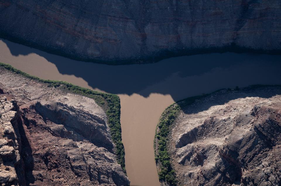 The confluence of the Green River and the Colorado River (top) in Canyonlands National Park, Utah, on June 11, 2022. The Green originates in Wyoming and is the Colorado’s largest tributary.