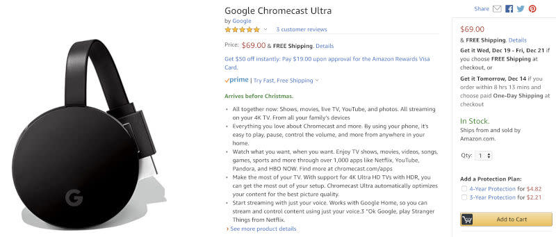 You can now get a Google Chromecast from Amazon just in time for Christmas.