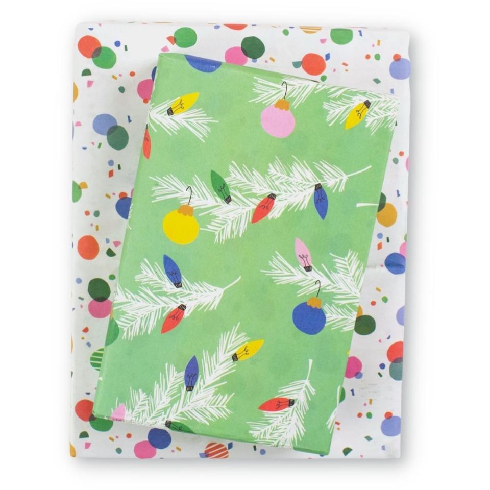 <p>wrappily.com</p><p><strong>$10.00</strong></p><p><a href="https://wrappily.com/products/bough-wow-twinkle-twinkle-christmas-wrapping-paper" rel="nofollow noopener" target="_blank" data-ylk="slk:Shop Now;elm:context_link;itc:0;sec:content-canvas" class="link ">Shop Now</a></p><p><a href="https://wrappily.com/pages/why-wrappily" rel="nofollow noopener" target="_blank" data-ylk="slk:Wrappily prints its paper;elm:context_link;itc:0;sec:content-canvas" class="link ">Wrappily prints its paper</a> on 100% recyclable and compostable newsprint made from neighborhood newspaper presses, plus you can custom-design paper with your company’s logo or any other personalized touch. </p><p>Wrappily's paper comes in reversible designs (so you get two designs for the price of one), and if you’re traveling for the holidays, the flat sheets are much easier to pack in a carry-on than a roll. </p>