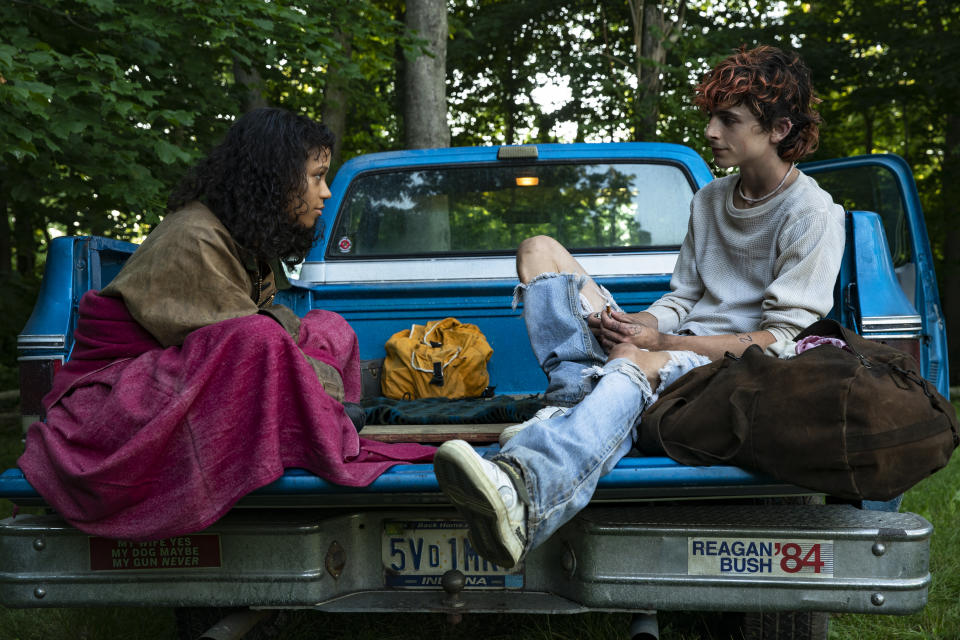 (L-R) Taylor Russell as Maren and Timothée Chalamet as Lee in “Bones and All” - Credit: MGM