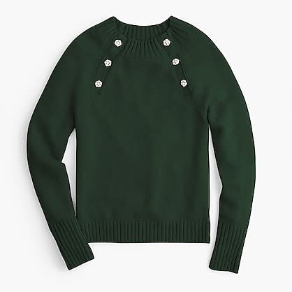 Crewneck Sweater with Jeweled Buttons