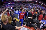 Los Angeles Clippers forward Blake Griffin comes onto the court before Game 5 of the Clippers' opening-round NBA basketball playoff series against the Golden State Warriors on Tuesday, April 29, 2014, in Los Angeles. (AP Photo)