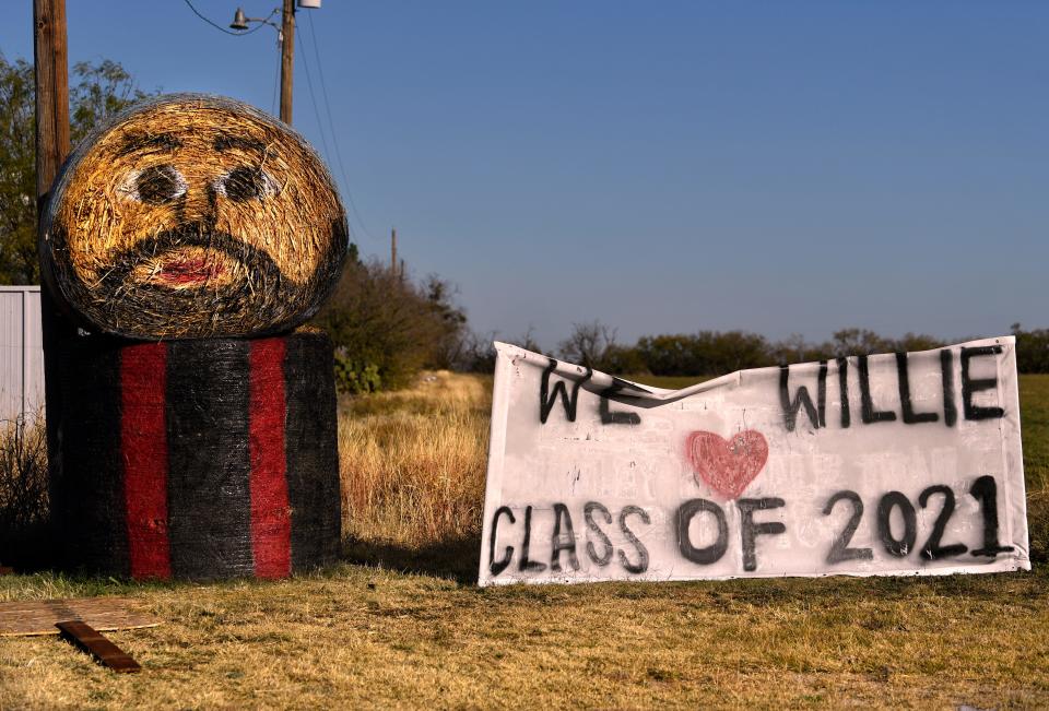 Willie Nelson's countenance looks across U.S. Highway 277 just over a mile south of the Hawley exit Dec. 10, 2020.