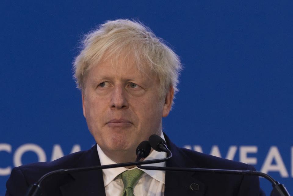Prime Minister Boris Johnson gives a speech at a Business Forum during the Commonwealth heads of government meeting in Kigali, Rwanda. Picture date: Thursday June 23, 2022. (PA Wire)