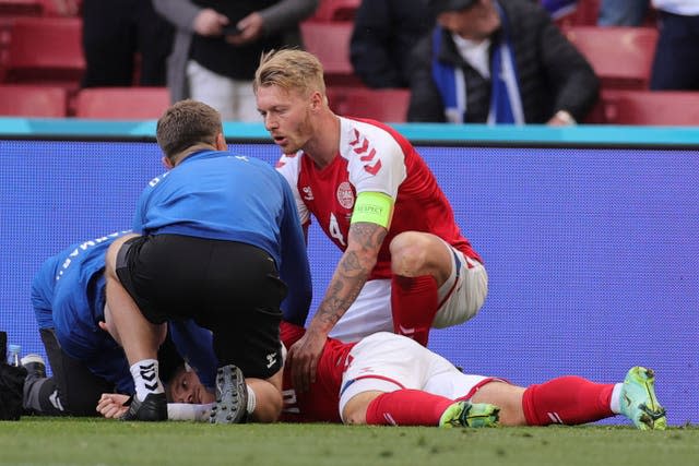 Denmark captain Simon Kjaer was among the first people to attend to Eriksen after his collapse