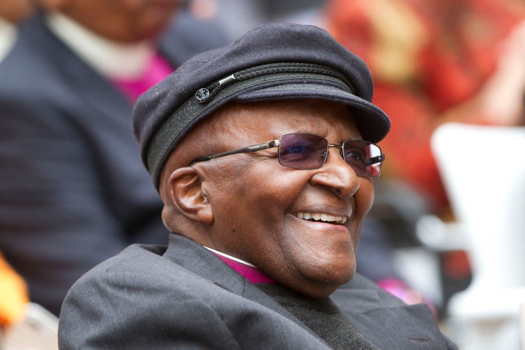 File photo: Anglican Archbishop Emeritus Desmond Tutu smiles as he celebrates his 86th birthday in Cape Town South Africa, 7 October 2017 (AP)