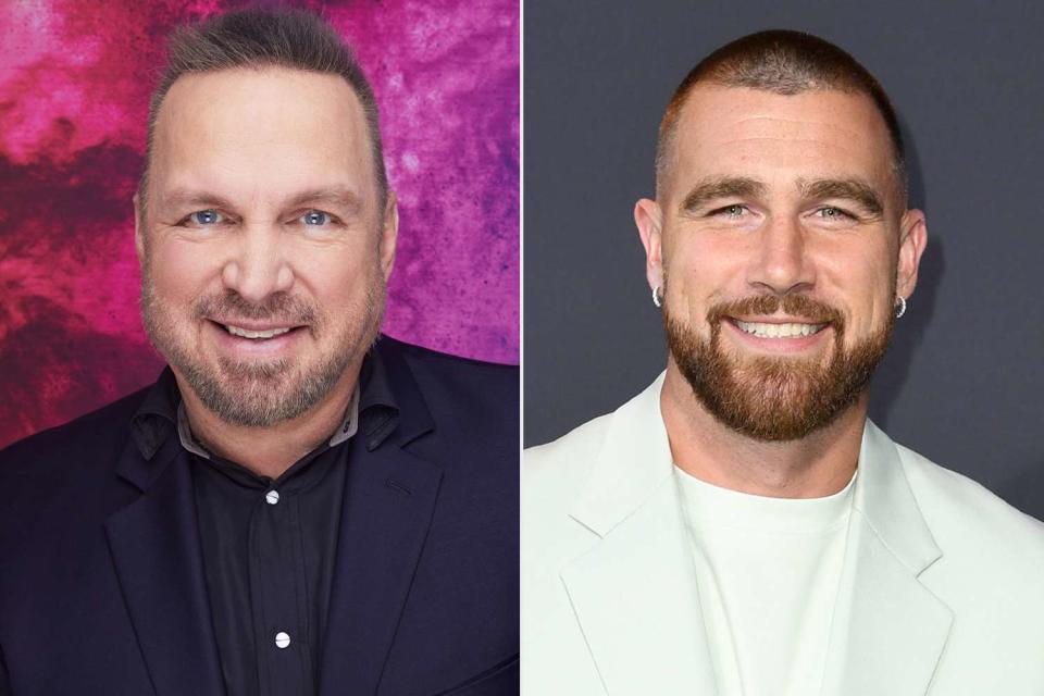 <p>Weiss Eubanks/NBCUniversal via Getty; JC Olivera/Getty</p> Garth Brooks; Travis Kelce