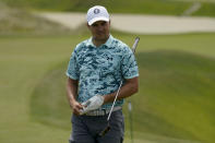 Jordan Spieth stands on the 16th green during a practice round at the PGA Championship golf tournament on the Ocean Course Tuesday, May 18, 2021, in Kiawah Island, S.C. (AP Photo/Matt York)