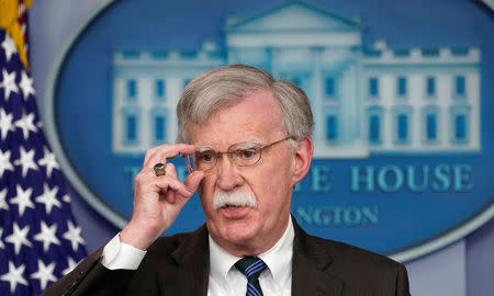 FILE PHOTO: U.S. President Donald Trump's national security adviser John Bolton speaks during a press briefing at the White House in Washington, U.S., November 27, 2018. REUTERS/Kevin Lamarque