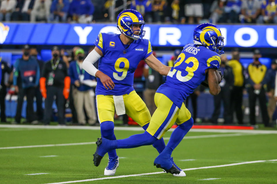 Los Angeles Rams quarterback Matthew Stafford #9 and running back Cam Akers #23 have fantasy value