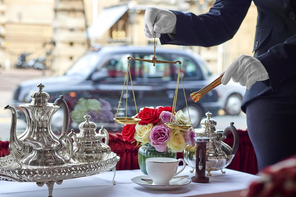 A proper cuppa: The tea is prepared by white-gloved staff at the luxury London hotel