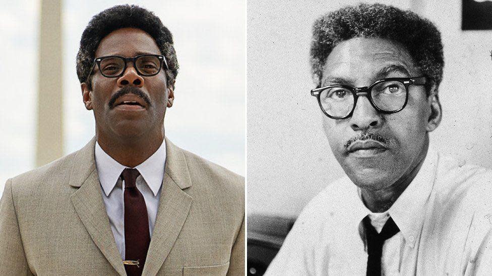 Retrato del actor Colman Domingo junto a uno de Bayard Rustin.