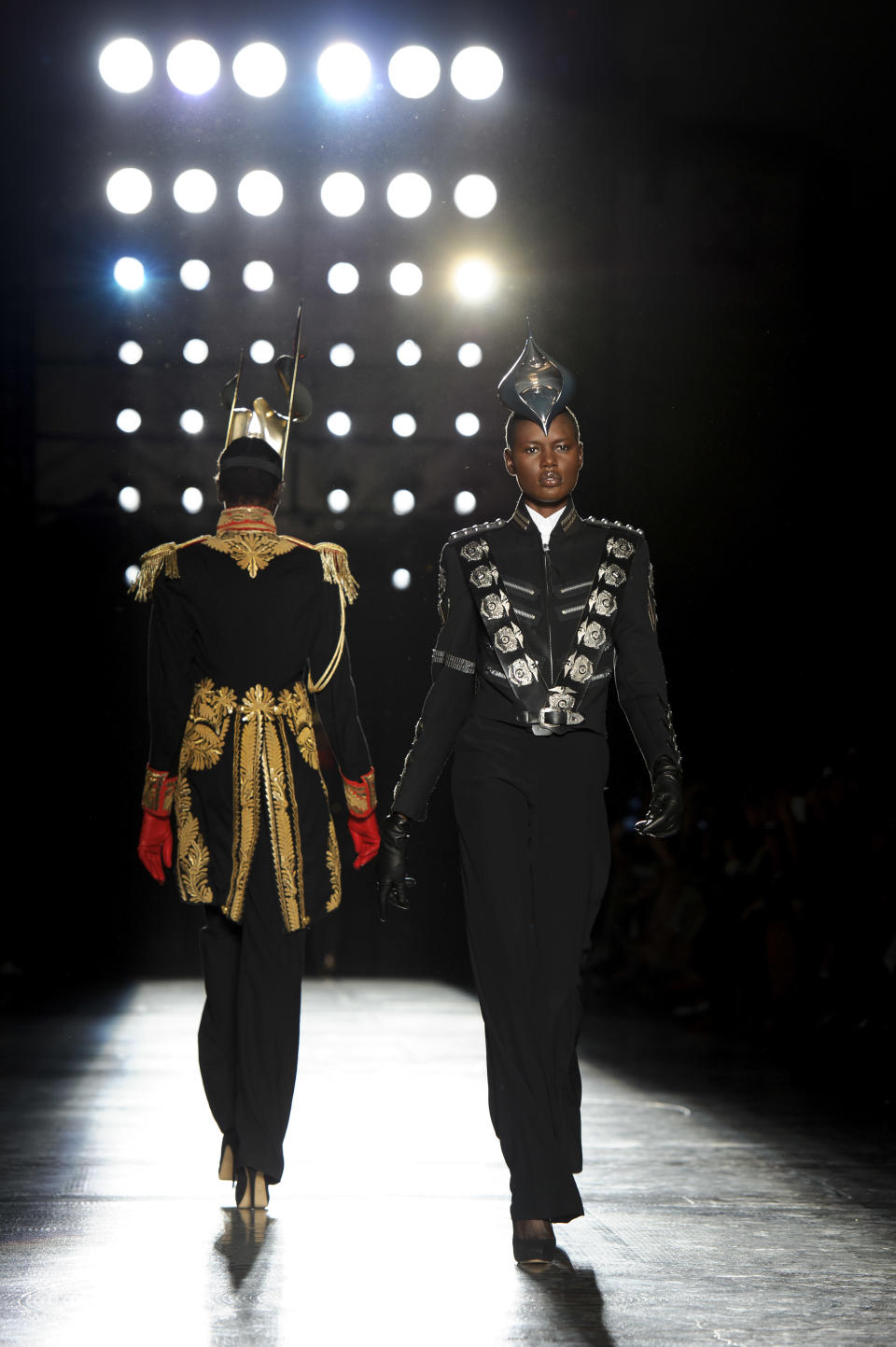 A model wears a design from the Philip Treacy Spring/Summer 2013 collection during London Fashion Week, Sunday, Sept. 16, 2012. (AP Photo/Jonathan Short)