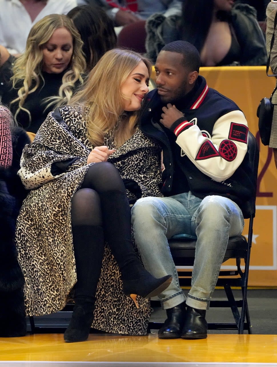 Adele and Rich Paul sit courtside at the NBA All-Star Game.