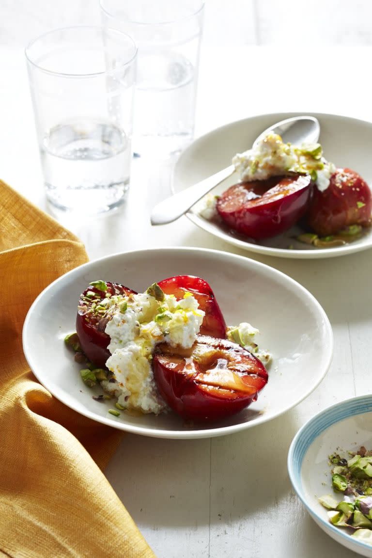 Grilled Plums with Ricotta and Honey