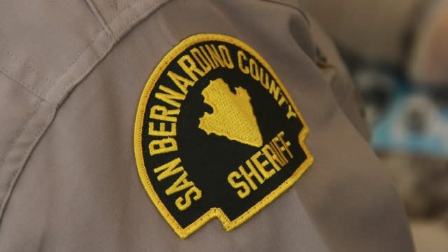 A San Bernardino County Sheriff patch on a deputy's sleeve.