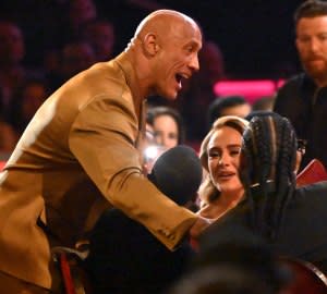 Adele Meets Dwyane 'The Rock' Johnson at 2023 Grammys gold suit