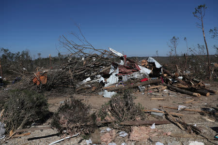 The remains of a home, where three out of four people perished, sits destroyed after two deadly back-to-back tornadoes, in Beauregard, Alabama, U.S., March 6, 2019. REUTERS/Shannon Stapleton