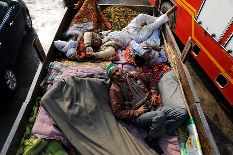 Protest against new farm laws at the Delhi-Uttar Pradesh border, in Ghaziabad