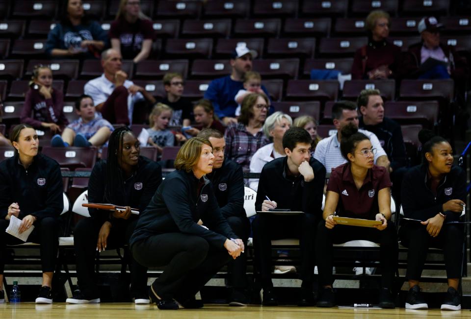 Missouri State Lady Bears Head Coach Beth Cunningham as the bears take on the Missouri S&T Miners at Great Southern Bank Arena on Wednesday, Nov. 2, 2022.