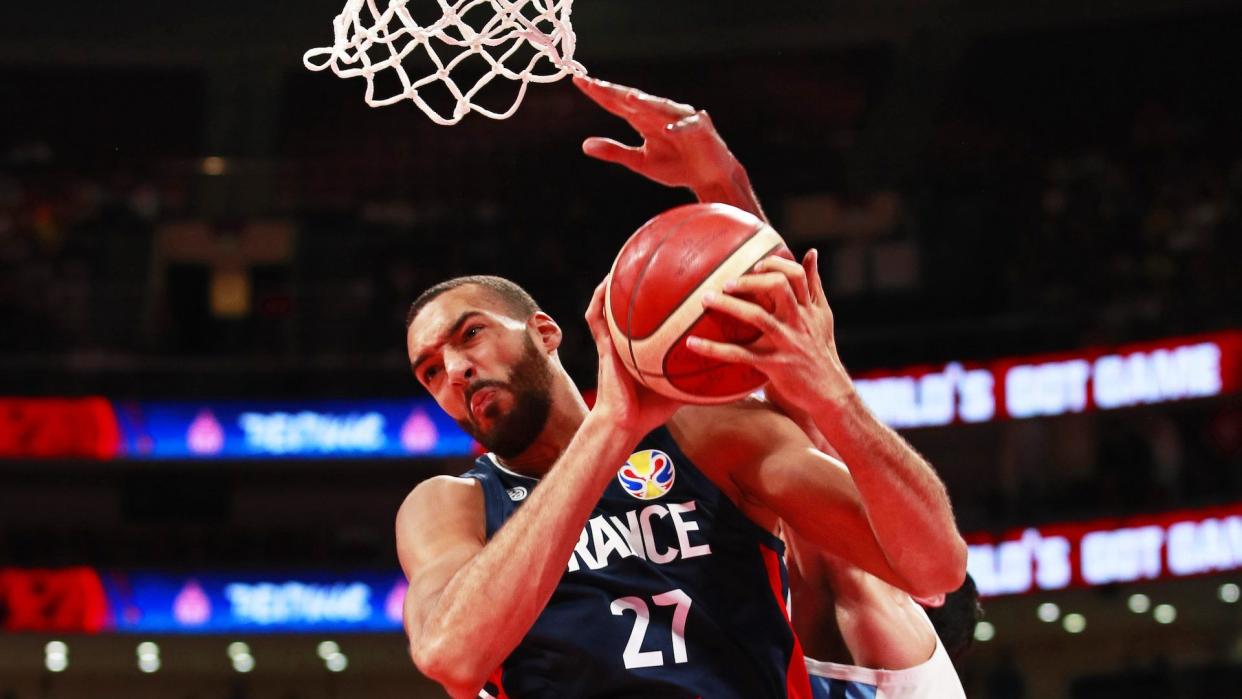Mandatory Credit: Photo by HOW HWEE YOUNG/EPA-EFE/Shutterstock (10412745fp)Rudy Gobert of France in action during the FIBA Basketball World Cup 2019 semi final match between Argentina and France in Beijing, China, 13 September 2019.