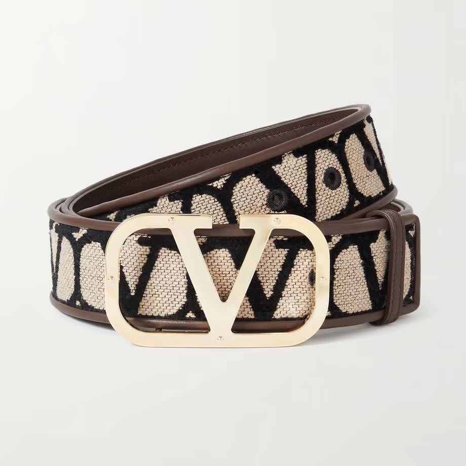 Valentino Garavani Iconographe Leather-Trimmed Flocked Canvas Belt