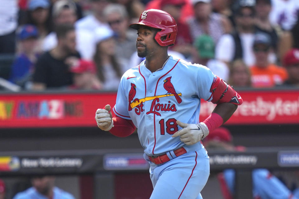 St. Louis Cardinals' Jordan Walker (18) runs the bases after hitting a home run during the third inning of a baseball game against the New York Mets Saturday, June 17, 2023, in New York. (AP Photo/Frank Franklin II)