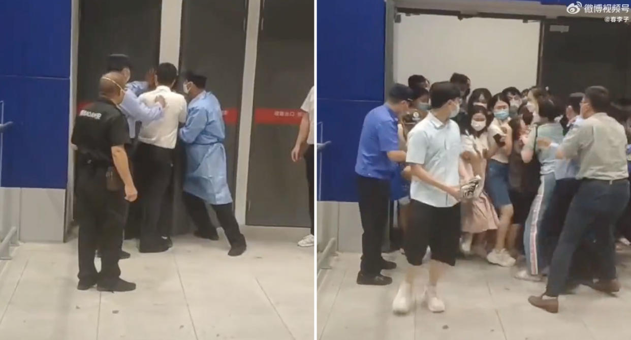 People tried to flee an Ikea in Shanghai after a positive Covid case was detected and authorities started to lock the store down. Source: ZhangZhulin/Twitter