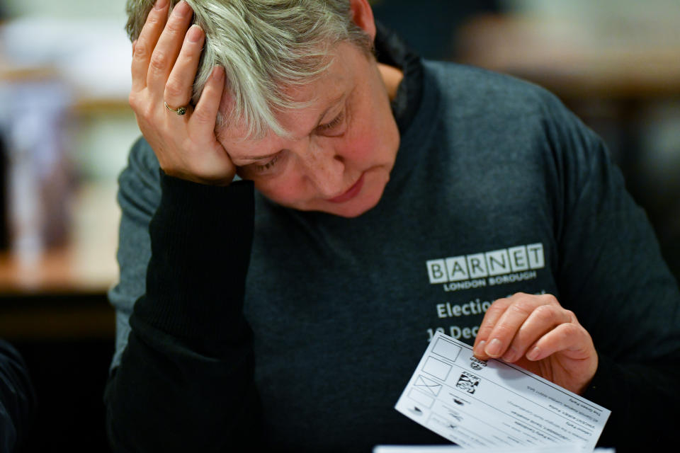 Counting taking place for the Chipping Barnet, Finchley and Golders Green, and Hendon constituencies, at Allainz Park, London. Luciana Berger is contesting the Finchley and Golders Green constituency for the Liberal Democrats. (Photo by Jacob King/PA Images via Getty Images)