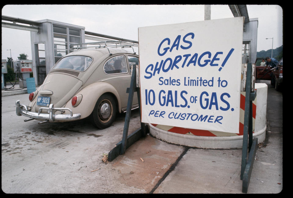 A sign at a gas station during the gasoline shortage and energy crisis of the 1970s | Owen Franken—Corbis via Getty Images