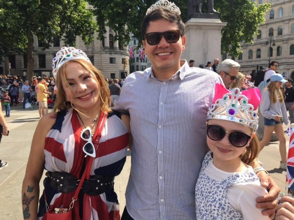 Alba Vargas, Cristian Carmona and Mia Correa, 9, celebrate the jubilee (Colin Drury)