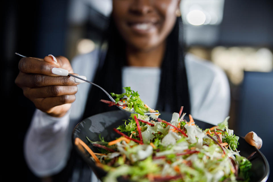 Incorporating more high-fiber foods like leafy greens can help relieve constipation. 