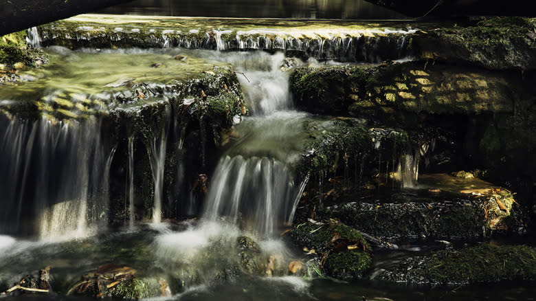 Water streaming over rocks